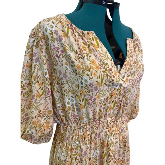 Simply Southern Floral Maxi Dress XXL Puff Sleeve Elastic Waist Boho Cottagecore - Picture 4 of 7